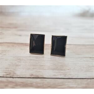 Vintage Ronci Screw On Earrings - Black Rectangle 12K Gold Filled